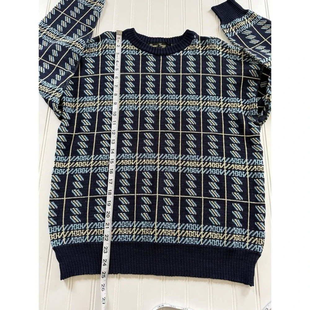 Vintage 80s 90s Grandpa Sweater‎ Mens M David Gregg Blue Geometric Pullover